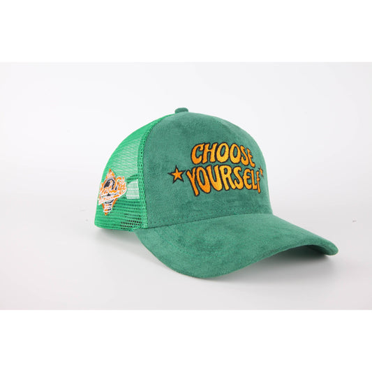 Choose Yourself Green Suede Trucker Hat