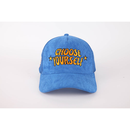 Choose Yourself Royal Blue Suede Trucker Hat